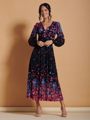 Jolie Moi Black & Pink Symmetrical Print Amica Lace Maxi Dress - Image 5 of 6