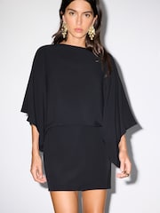 BHOEM Black Drapped Open Back Mini Kimono Sleeve Dress - Image 1 of 5