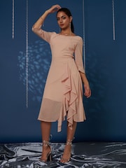 Jolie Moi Nude Diamanté Embellished Chiffon Midi Dress - Image 1 of 6