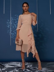 Jolie Moi Nude Diamanté Embellished Chiffon Midi Dress - Image 4 of 6
