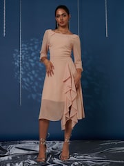 Jolie Moi Nude Diamanté Embellished Chiffon Midi Dress - Image 5 of 6