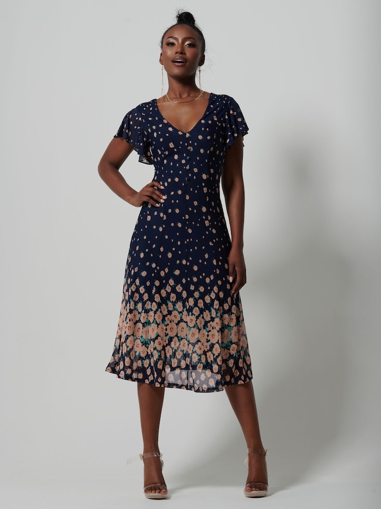 Blau - Jolie Moi Ausgestelltes Midikleid aus Mesh mit gespiegeltem Druck - Bild 1 von 6 Blau - Jolie Moi Ausgestelltes Midikleid aus Mesh mit gespiegeltem Druck - Bild 1 von 6