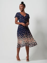 Blau - Jolie Moi Ausgestelltes Midikleid aus Mesh mit gespiegeltem Druck - Bild 3 von 6