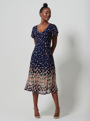 Blau - Jolie Moi Ausgestelltes Midikleid aus Mesh mit gespiegeltem Druck - Bild 5 von 6