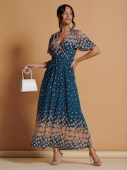 Jolie Moi Blue Mirrored Mesh Angel Sleeve Maxi Dress - Image 5 of 6