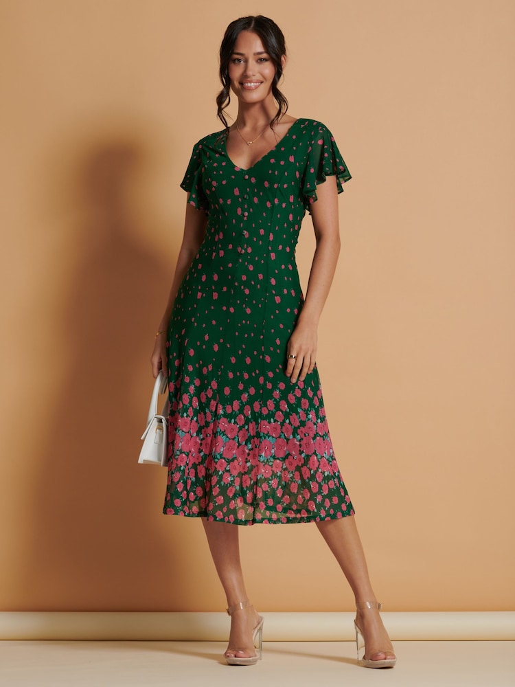 Grün - Jolie Moi Ausgestelltes Midikleid aus Mesh mit gespiegeltem Druck - Bild 1 von 6