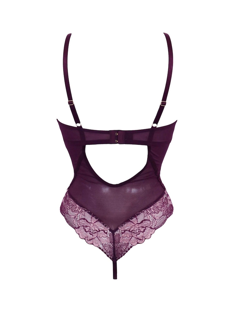 Pour Moi Blackberry/Pink Thong After Hours Underwired Thong Back Bodysuit - Image 4 of 4