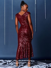 Jolie Moi Red Sequin Wrap Fishtail Maxi Dress - Image 2 of 6