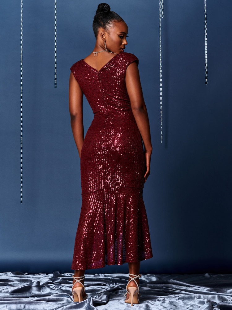Rot - Jolie Moi Maxi-Wickelkleid mit Schwalbenschwanzsaum um Pailletten - Bild 2 von 6 Rot - Jolie Moi Maxi-Wickelkleid mit Schwalbenschwanzsaum um Pailletten - Bild 2 von 6