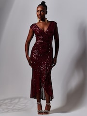 Jolie Moi Red Sequin Wrap Fishtail Maxi Dress - Image 5 of 6