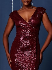 Jolie Moi Red Sequin Wrap Fishtail Maxi Dress - Image 6 of 6