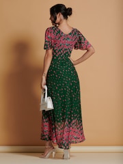 Jolie Moi Green Mirrored Mesh Angel Sleeve Maxi Dress - Image 2 of 6
