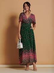 Jolie Moi Green Mirrored Mesh Angel Sleeve Maxi Dress - Image 5 of 6
