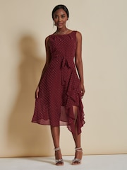 Jolie Moi Red Embellished Frill Hem Chiffon Dress - Image 3 of 6