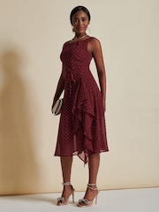Jolie Moi Red Embellished Frill Hem Chiffon Dress - Image 4 of 6