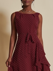 Jolie Moi Red Embellished Frill Hem Chiffon Dress - Image 6 of 6
