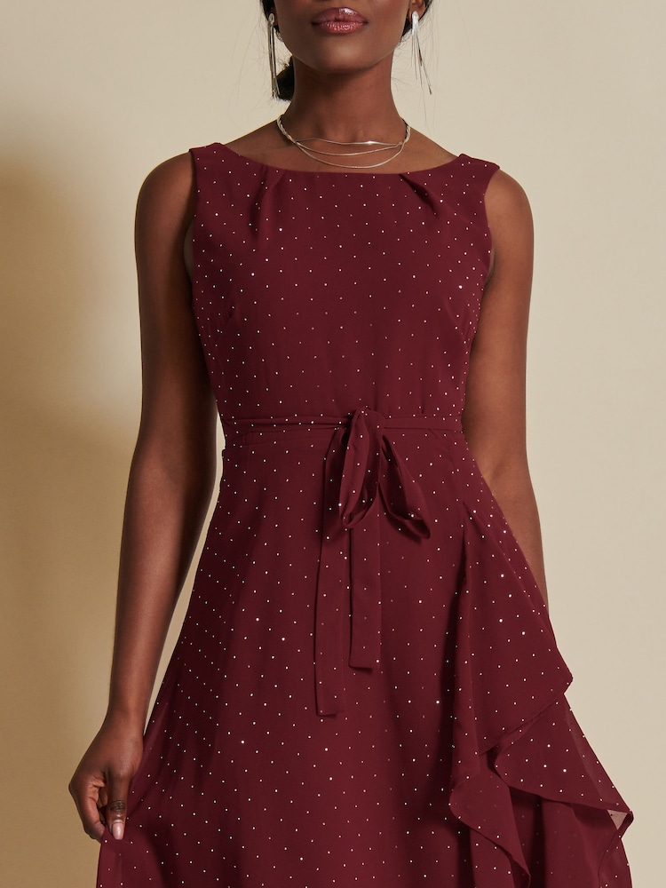 Jolie Moi Red Embellished Frill Hem Chiffon Dress - Image 6 of 6