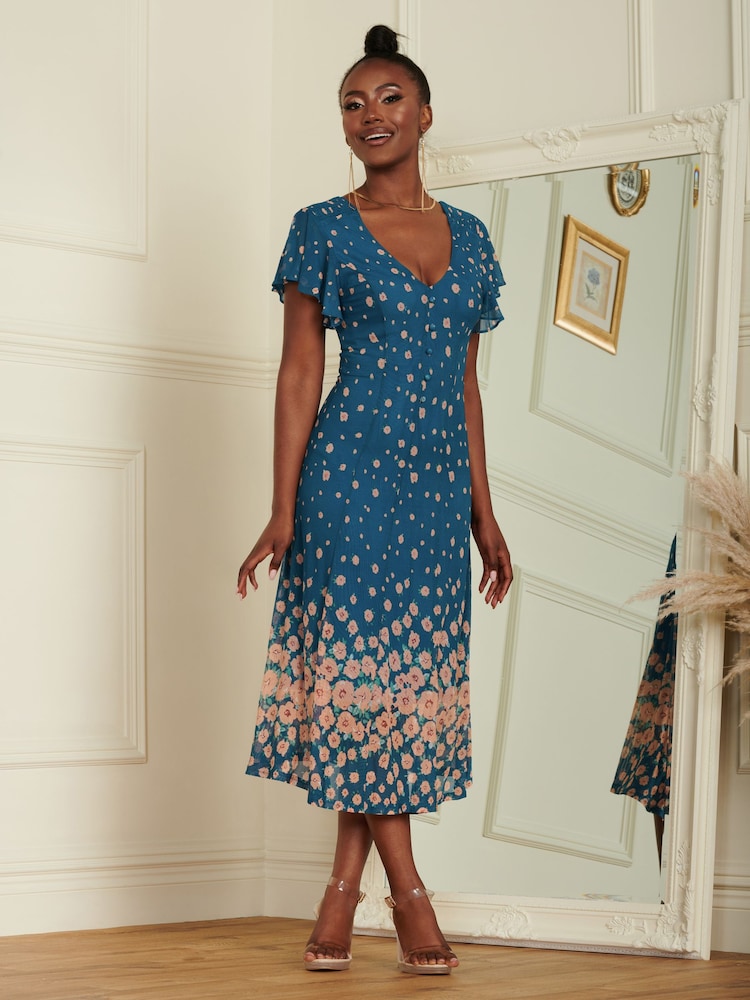 Hellblau - Jolie Moi Ausgestelltes Midikleid aus Mesh mit gespiegeltem Druck - Bild 6 von 6