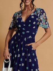 Jolie Moi Blue Mirrored Angel Sleeve Mesh Maxi Dress - Image 6 of 6