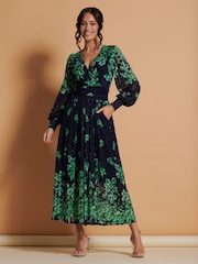 Jolie Moi Green Amica Symmetrical Print Lace Maxi Dress - Image 1 of 6