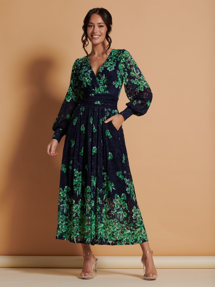 Jolie Moi Green Amica Symmetrical Print Lace Maxi Dress - Image 1 of 6