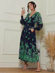 Jolie Moi Green Amica Symmetrical Print Lace Maxi Dress - Image 3 of 6