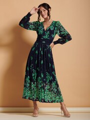 Jolie Moi Green Amica Symmetrical Print Lace Maxi Dress - Image 4 of 6