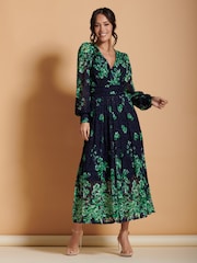 Jolie Moi Green Amica Symmetrical Print Lace Maxi Dress - Image 5 of 6