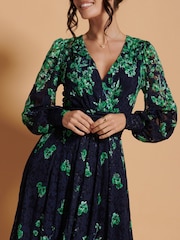 Jolie Moi Green Amica Symmetrical Print Lace Maxi Dress - Image 6 of 6