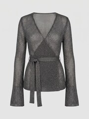 BHOEM Gun Metal Metallic Thread Wrap Knitted Cardigan - Image 6 of 6