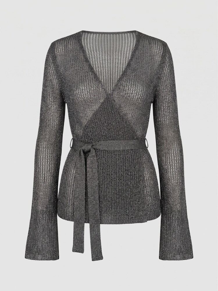 BHOEM Gun Metal Metallic Thread Wrap Knitted Cardigan - Image 6 of 6