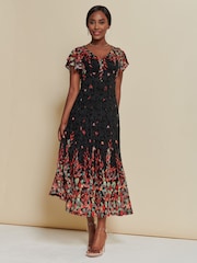 Jolie Moi Red Mirrored Print Lace Maxi Dress - Image 1 of 6