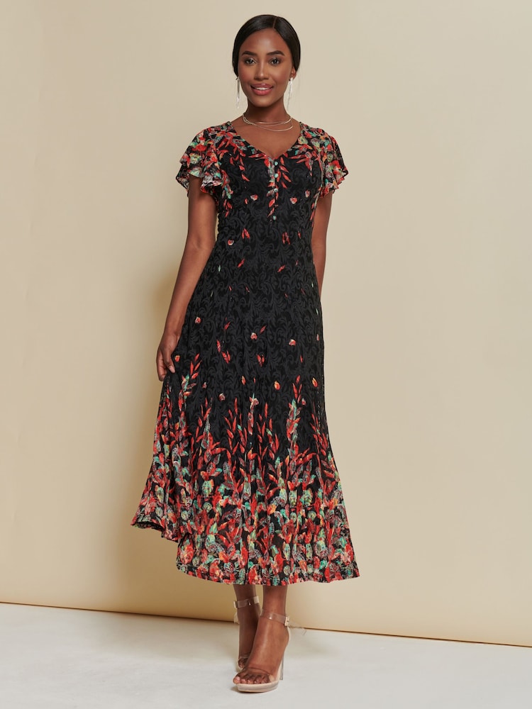 Jolie Moi Red Mirrored Print Lace Maxi Dress - Image 1 of 6