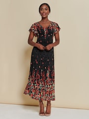 Jolie Moi Red Mirrored Print Lace Maxi Dress - Image 3 of 6