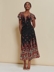 Jolie Moi Red Mirrored Print Lace Maxi Dress - Image 4 of 6