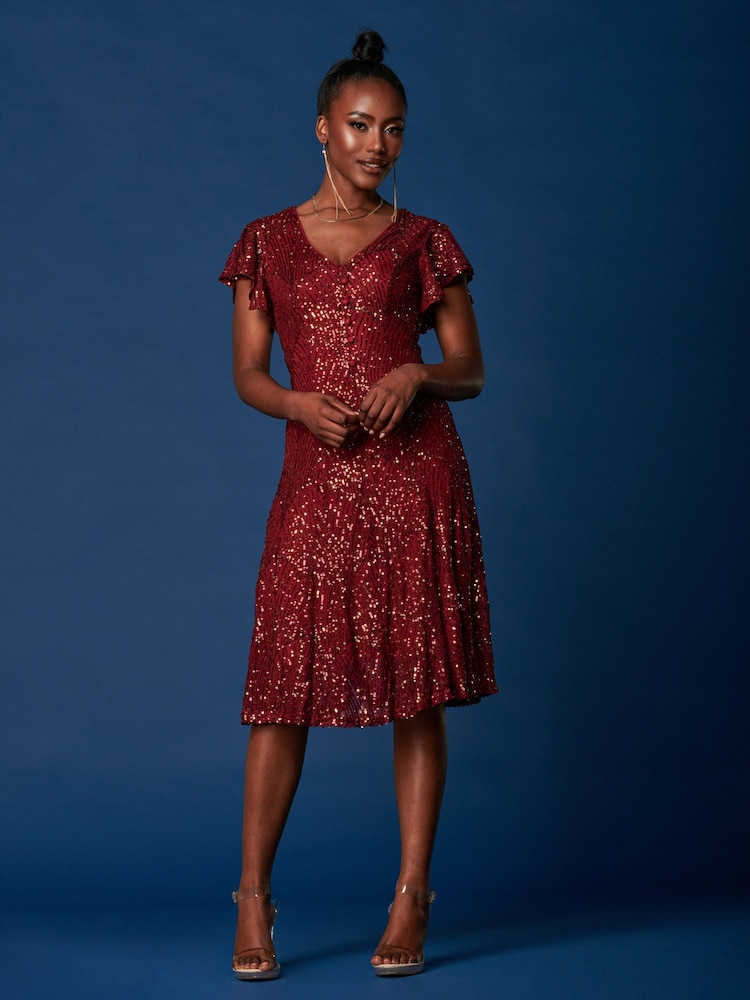 Jolie Moi Red Sequin Fit & Flare Midi Dress - Image 1 of 6