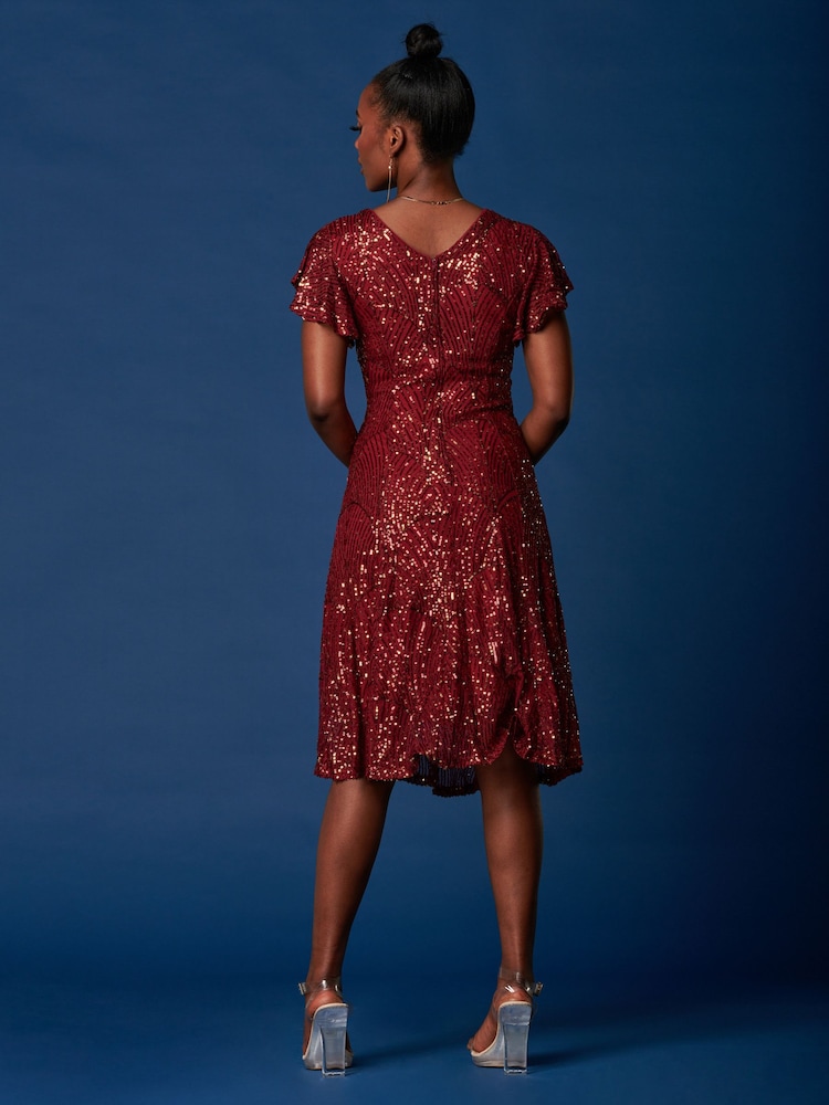 Jolie Moi Red Sequin Fit & Flare Midi Dress - Image 2 of 6