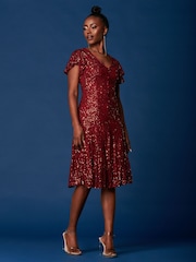 Jolie Moi Red Sequin Fit & Flare Midi Dress - Image 3 of 6