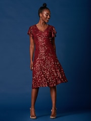 Jolie Moi Red Sequin Fit & Flare Midi Dress - Image 4 of 6