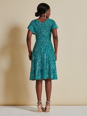 Jolie Moi Blue Sequin Fit & Flare Midi Dress - Image 2 of 6