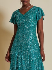 Jolie Moi Blue Sequin Fit & Flare Midi Dress - Image 3 of 6