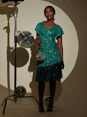 Jolie Moi Blue Sequin Fit & Flare Midi Dress - Image 6 of 6