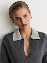 Reiss Grey Raven Wool-Blend Crystal-Collar V-Neck Jumper - Image 3 of 6