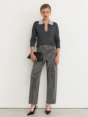 Reiss Grey Raven Wool-Blend Crystal-Collar V-Neck Jumper - Image 4 of 6