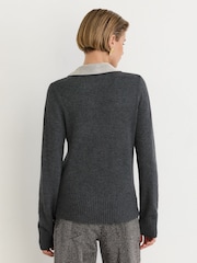 Reiss Grey Raven Wool-Blend Crystal-Collar V-Neck Jumper - Image 5 of 6