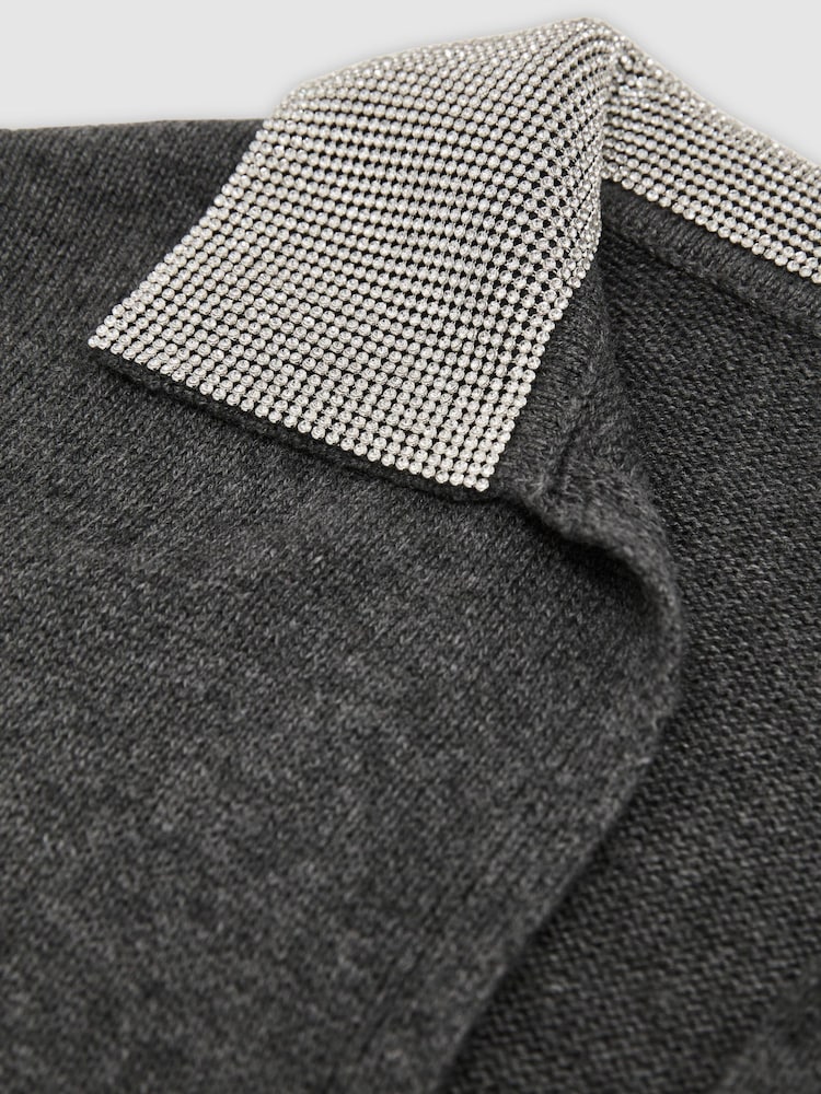 Reiss Grey Raven Wool-Blend Crystal-Collar V-Neck Jumper - Image 6 of 6 Reiss Grey Raven Wool-Blend Crystal-Collar V-Neck Jumper - Image 6 of 6