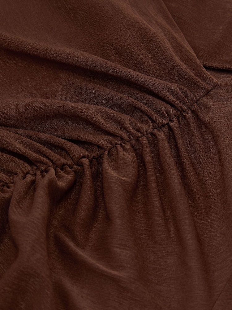 Reiss Mocha Brown Robyn Ruched Sheer Long-Sleeve Top - Image 6 of 6
