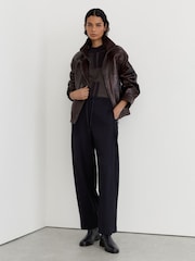 Reiss Black Leoni Petite Cotton-Blend Barrel-Leg Drawstring Trousers - Image 1 of 7