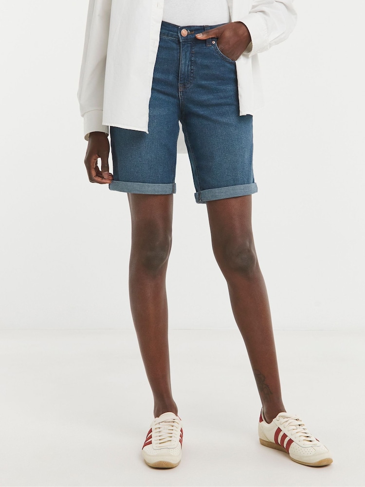 JD Williams Blue Denim Knee Shorts - Image 1 of 4 JD Williams Blue Denim Knee Shorts - Image 1 of 4