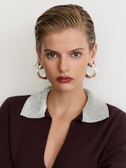 Reiss Grape Burgundy Raven Wool-Blend Crystal-Collar V-Neck Jumper - Image 3 of 6